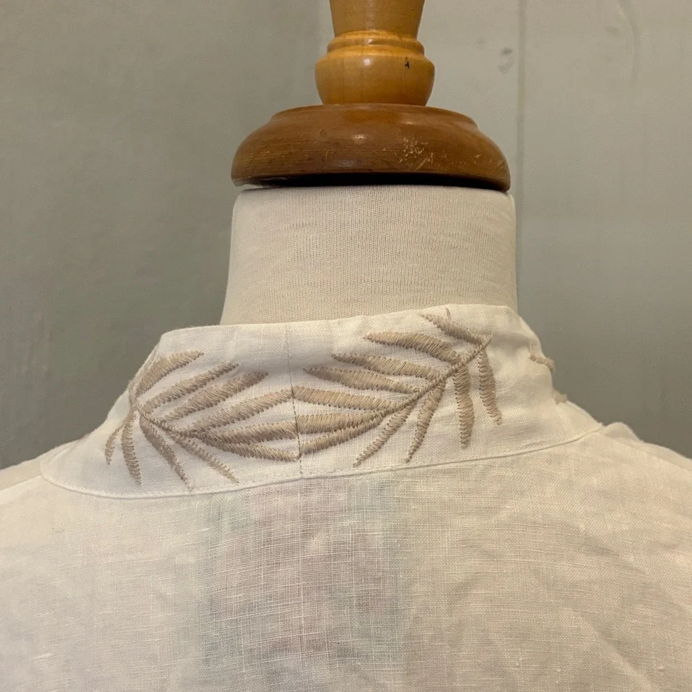 Johnny Was Ceretti Linen Cropped White Kimono with Floral Embroidery Size Medium - Picture 8 of 8